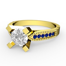 Swarovski ve lab safir 18 ayar altın yüzük