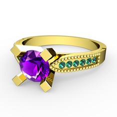 Edina Tektaş Yüzük - Ametist ve yeşil kuvars 18 ayar altın yüzük #gsak5