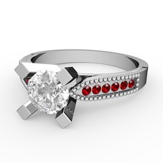 Edina Tektaş Yüzük - Swarovski ve garnet 8 ayar beyaz altın yüzük #h9uu3a