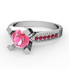 Edina Tektaş Yüzük - Pembe kuvars ve rodolit garnet 8 ayar beyaz altın yüzük #hm013l