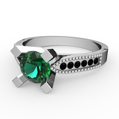 Edina Tektaş Yüzük - Yeşil kuvars ve siyah zirkon 8 ayar beyaz altın yüzük #i00hbn