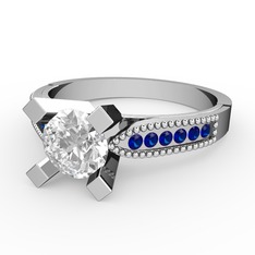 Edina Tektaş Yüzük - Swarovski ve lab safir 8 ayar beyaz altın yüzük #i0oinf