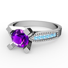 Edina Tektaş Yüzük - Ametist ve akuamarin 14 ayar beyaz altın yüzük #izb7qr