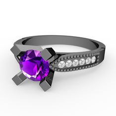 Ametist ve swarovski 925 ayar siyah rodyum kaplama gümüş yüzük