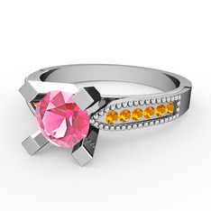 Edina Tektaş Yüzük - Pembe kuvars ve sitrin 8 ayar beyaz altın yüzük #k45xxj