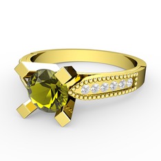 Peridot ve beyaz zirkon 18 ayar altın yüzük