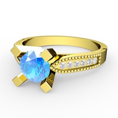 Akuamarin ve swarovski 14 ayar altın yüzük