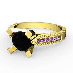 Siyah zirkon ve ametist 14 ayar altın yüzük