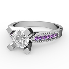 Edina Tektaş Yüzük - Swarovski ve ametist 14 ayar beyaz altın yüzük #nf5efn