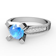 Edina Tektaş Yüzük - Akuamarin ve swarovski 18 ayar beyaz altın yüzük #nh0y5c