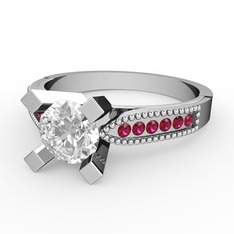 Pırlanta ve rodolit garnet 18 ayar beyaz altın yüzük (0.66 karat)