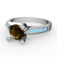 Edina Tektaş Yüzük - Dumanlı kuvars ve akuamarin 8 ayar beyaz altın yüzük #nvb9ok