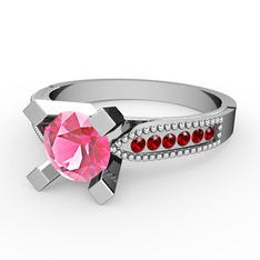 Edina Tektaş Yüzük - Pembe kuvars ve garnet 8 ayar beyaz altın yüzük #nvee73