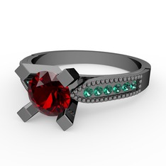 Garnet ve yeşil kuvars 925 ayar siyah rodyum kaplama gümüş yüzük