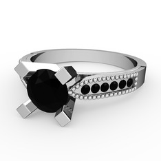 Edina Tektaş Yüzük - Siyah zirkon 14 ayar beyaz altın yüzük #op7h93