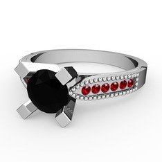 Siyah zirkon ve garnet 14 ayar beyaz altın yüzük