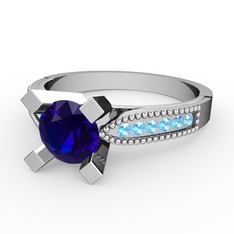 Edina Tektaş Yüzük - Lab safir ve akuamarin 8 ayar beyaz altın yüzük #pny7c3