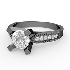 Pırlanta ve swarovski 925 ayar siyah rodyum kaplama gümüş yüzük (0.66 karat)