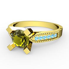 Peridot ve akuamarin 14 ayar altın yüzük