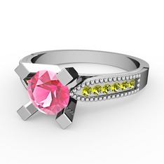 Edina Tektaş Yüzük - Pembe kuvars ve peridot 8 ayar beyaz altın yüzük #qke0l0