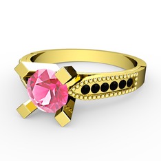 Pembe kuvars ve siyah zirkon 925 ayar altın kaplama gümüş yüzük