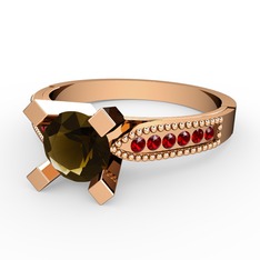 Dumanlı kuvars ve garnet 8 ayar rose altın yüzük
