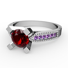 Edina Tektaş Yüzük - Garnet ve ametist 14 ayar beyaz altın yüzük #qx7f75