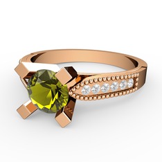 Peridot ve pırlanta 925 ayar rose altın kaplama gümüş yüzük (0.132 karat)