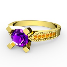 Edina Tektaş Yüzük - Ametist ve sitrin 18 ayar altın yüzük #r393hm