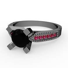 Edina Tektaş Yüzük - Siyah zirkon ve rodolit garnet 925 ayar siyah rodyum kaplama gümüş yüzük #raceo9
