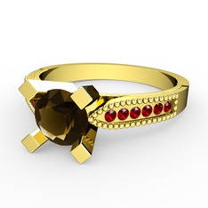 Dumanlı kuvars ve garnet 8 ayar altın yüzük