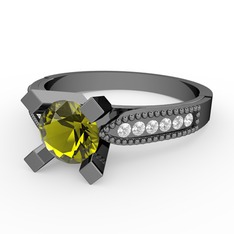 Peridot ve swarovski 925 ayar siyah rodyum kaplama gümüş yüzük