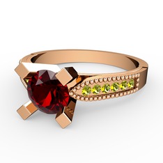 Garnet ve peridot 18 ayar rose altın yüzük