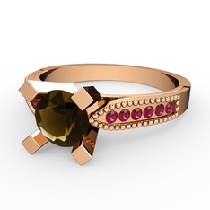 Dumanlı kuvars ve rodolit garnet 8 ayar rose altın yüzük