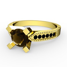 Dumanlı kuvars ve siyah zirkon 925 ayar altın kaplama gümüş yüzük