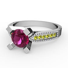 Rodolit garnet ve peridot 8 ayar beyaz altın yüzük