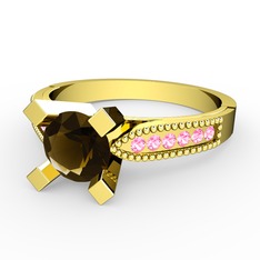 Edina Tektaş Yüzük - Dumanlı kuvars ve pembe kuvars 8 ayar altın yüzük #v87wsp