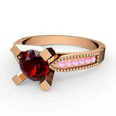 Garnet ve pembe kuvars 18 ayar rose altın yüzük
