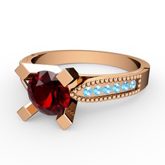 Garnet ve akuamarin 925 ayar rose altın kaplama gümüş yüzük