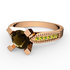 Dumanlı kuvars ve peridot 14 ayar rose altın yüzük