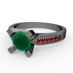 Edina Tektaş Yüzük - Kök zümrüt ve garnet 925 ayar siyah rodyum kaplama gümüş yüzük #xqk7zo