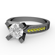 Edina Tektaş Yüzük - Swarovski ve peridot 925 ayar siyah rodyum kaplama gümüş yüzük #xy3sxk