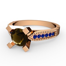 Edina Tektaş Yüzük - Dumanlı kuvars ve lab safir 8 ayar rose altın yüzük #yfujk2