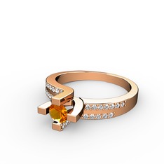 Lucid Tektaş Yüzük - Sitrin ve swarovski 14 ayar rose altın yüzük #103xtkk