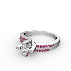 Lucid Tektaş Yüzük - Swarovski ve rodolit garnet 14 ayar beyaz altın yüzük #10cmxzx