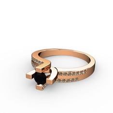 Lucid Tektaş Yüzük - Siyah zirkon ve dumanlı kuvars 8 ayar rose altın yüzük #10nyprj