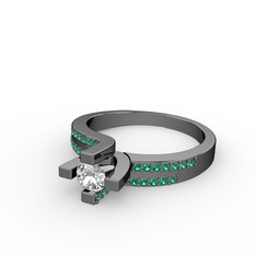 Lucid Tektaş Yüzük - Swarovski ve yeşil kuvars 925 ayar siyah rodyum kaplama gümüş yüzük #123xrdu