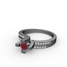 Lucid Tektaş Yüzük - Kök yakut ve swarovski 925 ayar siyah rodyum kaplama gümüş yüzük #12in24y