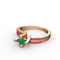 Kök zümrüt ve rodolit garnet 18 ayar rose altın yüzük