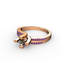 Lucid Tektaş Yüzük - Dumanlı kuvars ve ametist 925 ayar rose altın kaplama gümüş yüzük #149eg9u